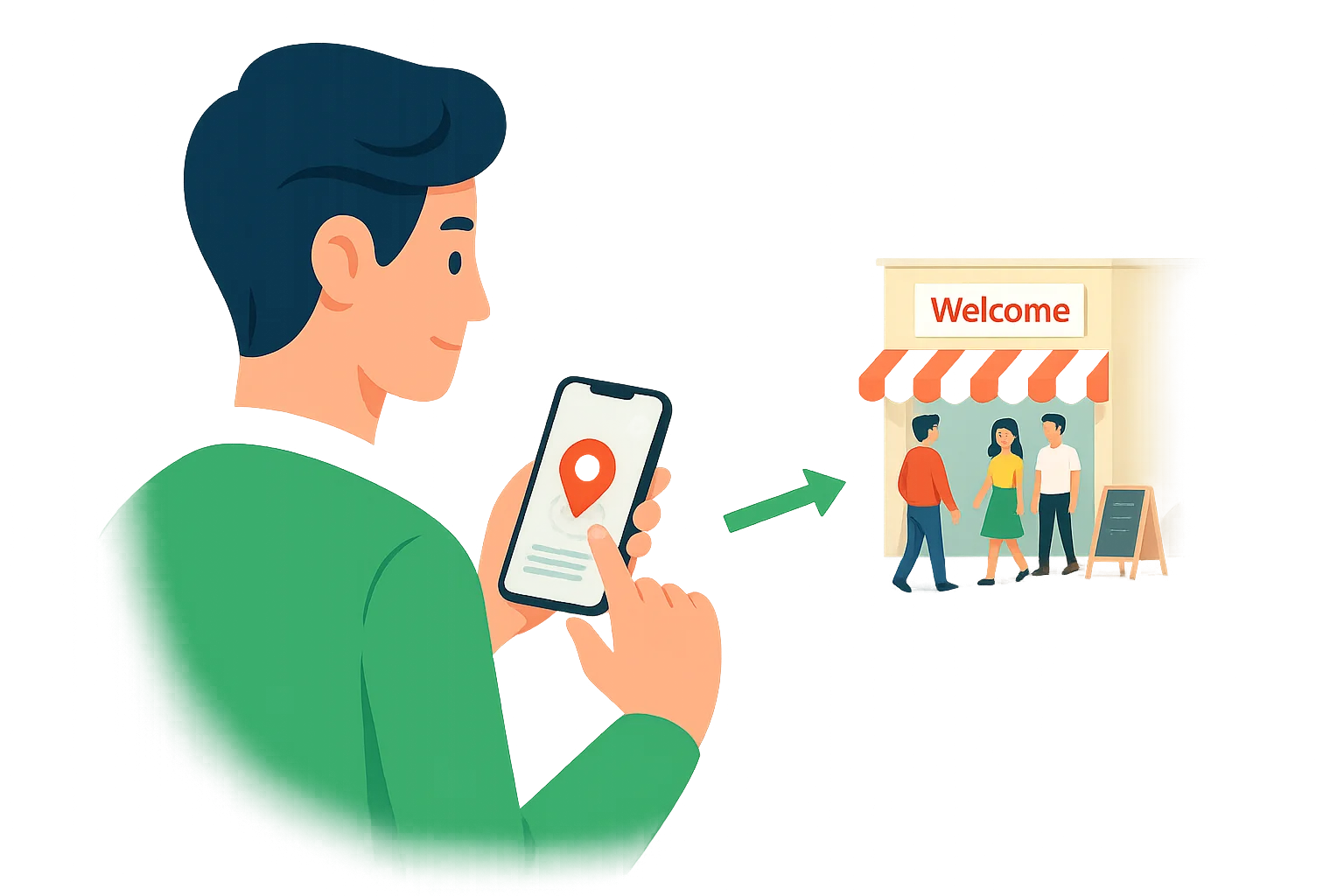 スマホ検索→店舗に来店のイメージ画像